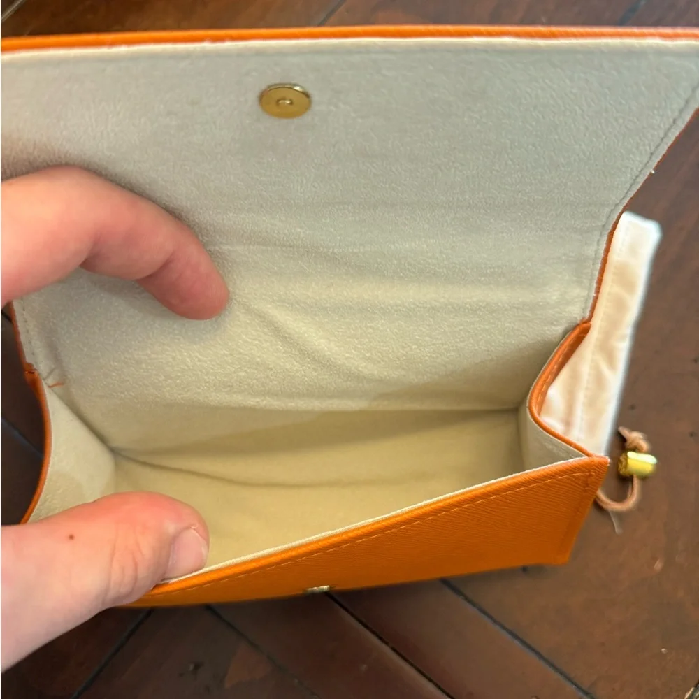 Tory Burch Orange Eyeglass Case with Gold Logo and Authentic Dustbag